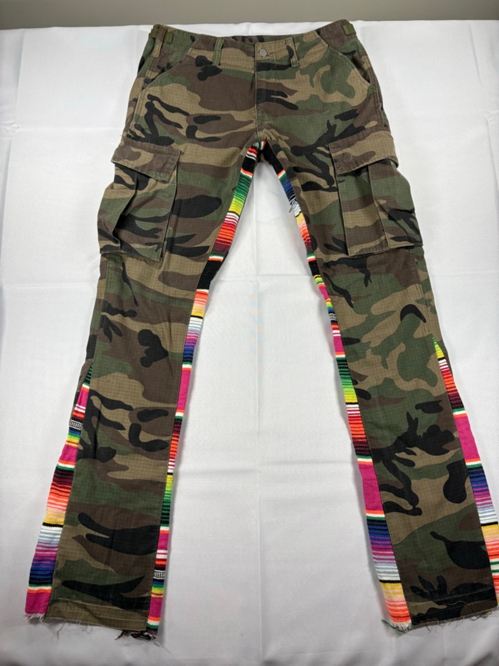 Custom Camo Cargo Pants w/ Serape Stripe Size 32